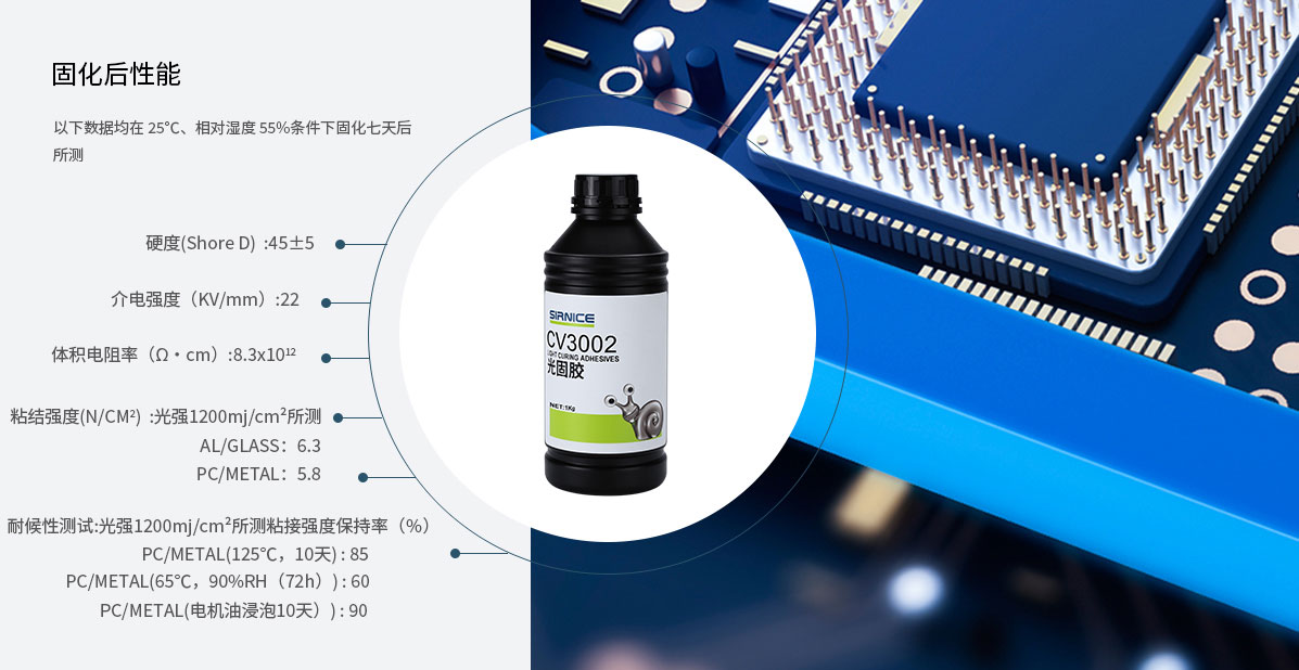 固定光固膠CV3002固化后性能參數(shù)